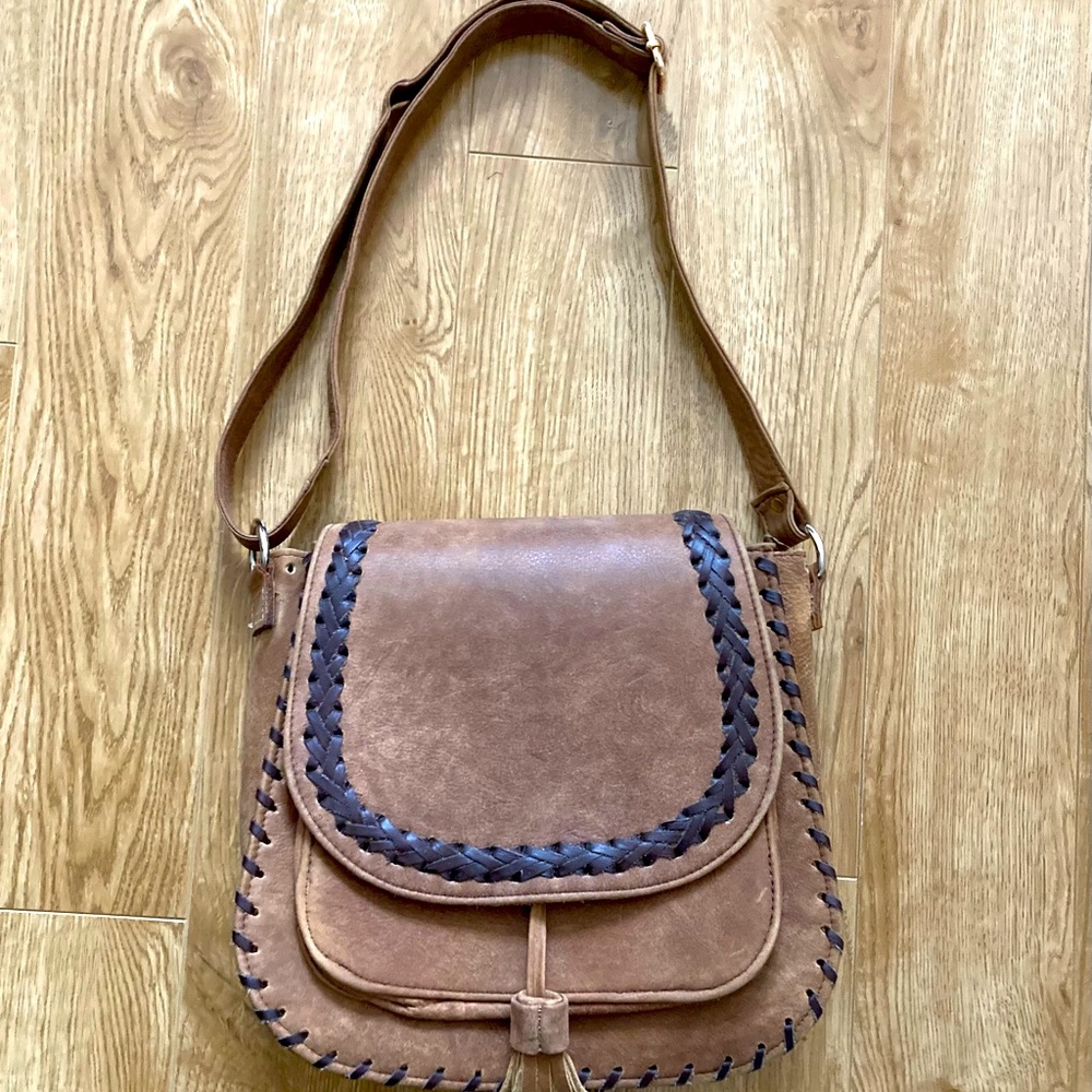 Large Rawhide Saddle Bag w Decorative Braid & Tassel,Full-grain Leather Bag AIDA